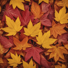 background Golden red autumn leaves