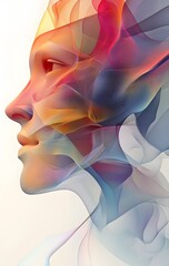 Wall Mural - 22. **Abstract portrait with a human face formed from layered, translucent shapes and subtle gradients**