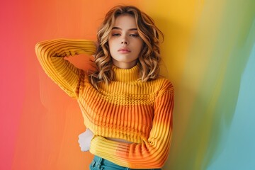 Vibrant Fashion Portrait with Colorful Background