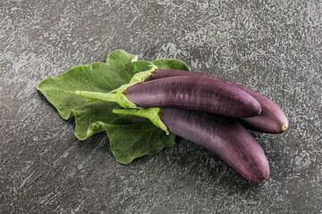 Raw ripe organic eggplant with leaf