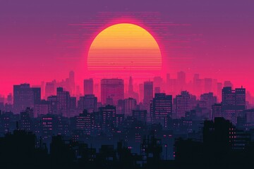 Canvas Print - Sunset over a Cityscape with Pink and Purple Hues