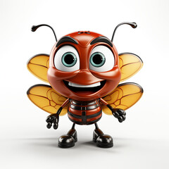 A cheerful cartoon insect character posing showing a bright smile.