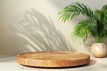 Canvas Print - Wooden platform with palm shadows