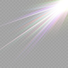 Wall Mural - Rainbow crystal star. Crystal ray light, sun shines rainbow red yellow and blue color. Optical fire light effect. Vector lens glare leakage glare reflection effect. Sparkle shine. Sunlight