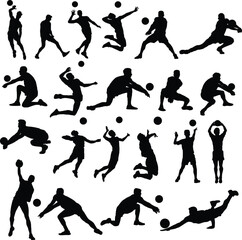 Wall Mural - Set of men volleyball player silhouette illustration. People pose when playing volleyball.