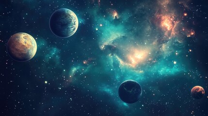 Aufkleber - Space backgrounds illustration in 3D cartoon rendering Design wallpaper banner