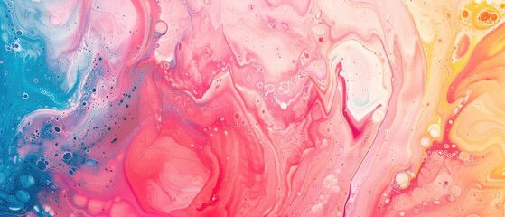 Canvas Print - Abstract Fluid Art: Swirls of Pink, Blue, and Yellow