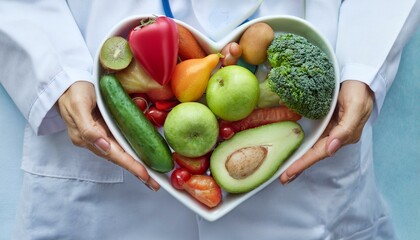 Wall Mural - clean fruits and vegetables in heart dish