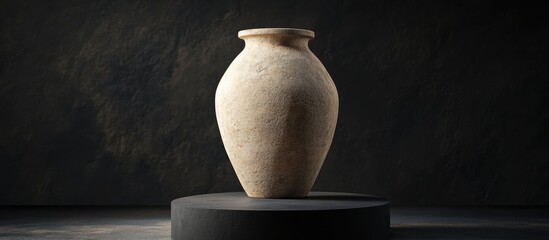 Poster - Decorative stone vase positioned on a podium against a black background High resolution 3D rendering