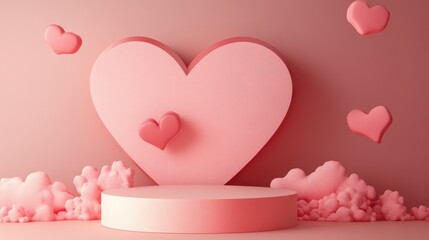 Wall Mural - Minimalist heart shaped background mockup featuring a podium Product display scene in 3D rendering