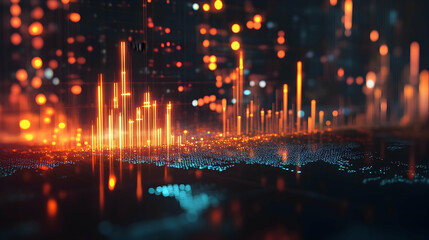 Wall Mural - Glowing chart of investment financial data with rising candlesticks and world map