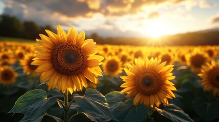 Poster - Sunflowers at Sunset