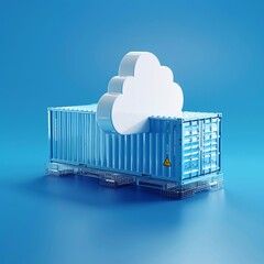 Wall Mural - Digital illustration of a cloud storage container symbolizing cloud computing and data storage solutions, on a blue background.