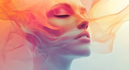 Wall Mural - 22. **Abstract portrait with a human face composed of overlapping shapes and soft gradients**