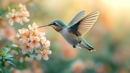 Wall Mural - Hummingbird Feeding on Flowers