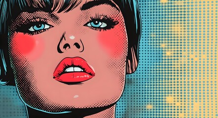 Wall Mural - 34. **Retro portrait with a comic book style, including halftone dots and bold outlines**