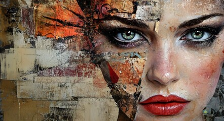 Canvas Print - 35. **Textured face art featuring mixed media elements like collage and paint for a rich effect**