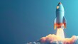© Postproduction - Detailed 3D illustration of a sleek rocket against a gradient blue backdrop capturing space exploration excitement.