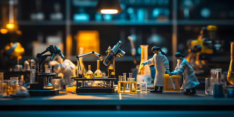 miniature scientist research on lab symbolize science education concept