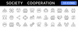 © warmworld - Society and Cooperation thin line icons. Team, teamwork, group, family editable stroke icon. Vector