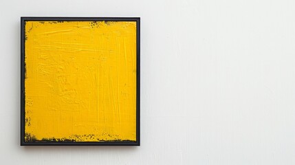 A yellow paint with a black frame on a white background, suprematism, minimalist