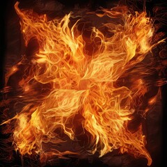 Sticker - Intense swirling flames on black backdrop,Flames blazing with smoke billowing on a dark background