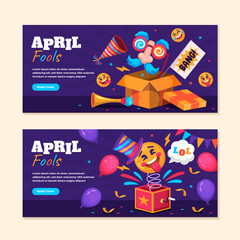 Poster - Hand drawn flat april fools day horizontal banner template set