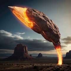 Wall Mural - Fiery Cracked Meteorite Rock with Glowing Flames,realistic fire on a neutral background