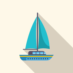 Poster - Simple colorful icon of a sailboat sailing on the water, with a long shadow