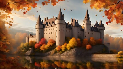 Wall Mural - castle with autumn