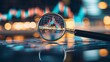 © Achirawee - Magnifying glass over a falling interest rate chart, detailed analysis of economic trends