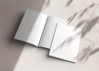 Wall Mural - isolated magazine cover and open magazine mockup on white background with soft shadows. 3d rendering