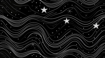 Vector pattern of black stars on white background with grid, lines and circles. Vector illustration in retro style. Black vector line art design for web banner or poster