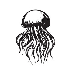 Jellyfish  in cartoon, doodle style . Image for t-shirt, web, mobile apps and ui. Isolated 2d vector illustration in logo, icon, sketch style, Eps 10, black and white. AI Generative