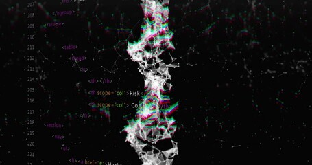 Poster - DNA strand and coding animation over digital data and programming text