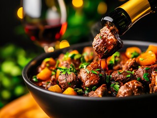 Wall Mural - Beef Bourguignon  A French beef stew cooked in red wine, from Burgundy, France