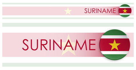 Wall Mural - Suriname flag horizontal web banner in modern neomorphism style. Webpage Suriname country header button for mobile application or internet site. Vector