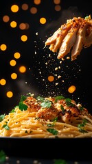 Wall Mural - Chicken Alfredo  Pasta with creamy Alfredo sauce, from Rome, Italy