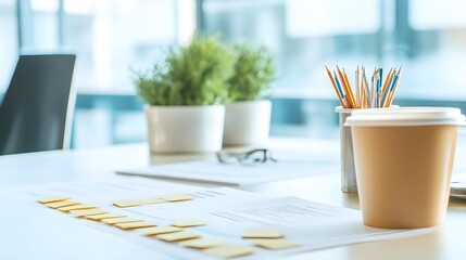 Wall Mural - Office Desk Minimalist Workspace with Sticky Notes