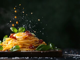 Wall Mural - Spaghetti Carbonara  Pasta with eggs, cheese, and pancetta, from Rome, Italy