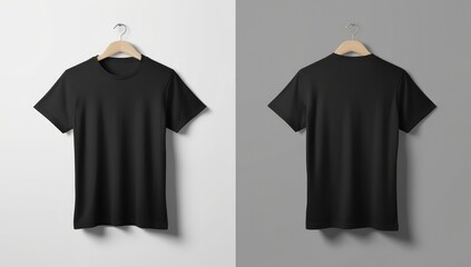 black t-shirt mockup front and back white background