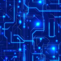 Wall Mural - Futuristic blue circuit board abstract design with glowing lines and lights, perfect for technology and digital concepts.