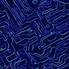 Canvas Print - Futuristic circuitry design with glowing blue lines on a dark background, perfect for technology-themed projects.