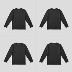 black t-shirt mockup front and back long sleeve white background