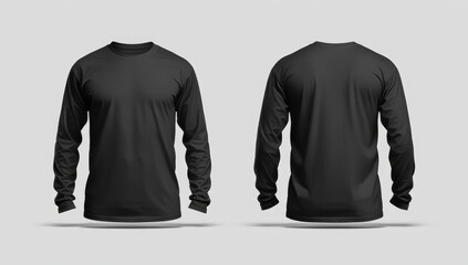 black t-shirt mockup front and back long sleeve white background