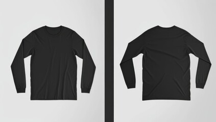 black t-shirt mockup front and back long sleeve white background