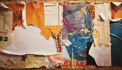 paper on wood, old paper on the wall, wallpaper dried fish in a market, wall in the city, background of old wall, Old ripped torn posters textures backgrounds grunge creased crumpled paper vintage 