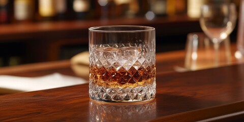 Wall Mural - Whiskey on the rocks in a cut-glass tumbler.