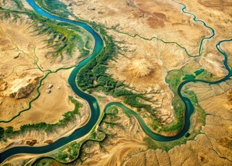 Wall Mural - Aerial View Of The Winding Tigris River, Marked On A Detailed Map Against A Beige Background.