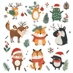 Wall Mural - Cartoon kawaii wildlife animals. Cute forest animals